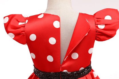 New Polka Dot Bow Sequin Little Fly Sleeve Princess Dress for Girls Christmas and Halloween Cosplay Performance Costume