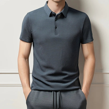 Men's Business Polos Casual Short Sleeved Bone Flower Solid Color POLO Shirt Fashion Breathable Comfortable Summer Versatile Top