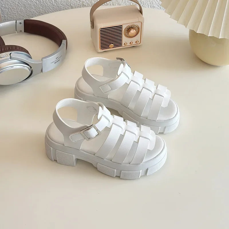 2025 Summer New Children Fashion Sandals for Girls American Style Soft Thick Sole Non-slip Versatile Cool Woven Roman Beach Shoe