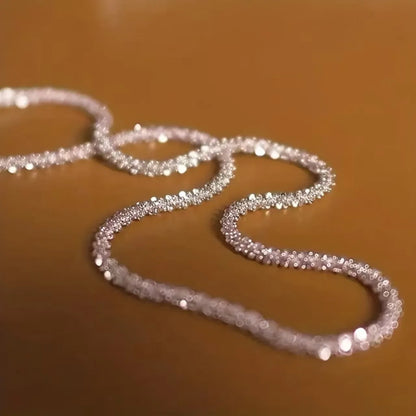 Authentic S925 Sterling Silver Necklace 2mm Sparkling Collarbone, Sweater Chain, High Charm Jewelry Gift for Women