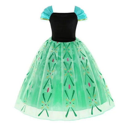 Snow Queen Illuminating  Anna Princess Ball Gown Fancy Green Floral Dress Halloween Glowing Anna Costume Birthday Elsa Party