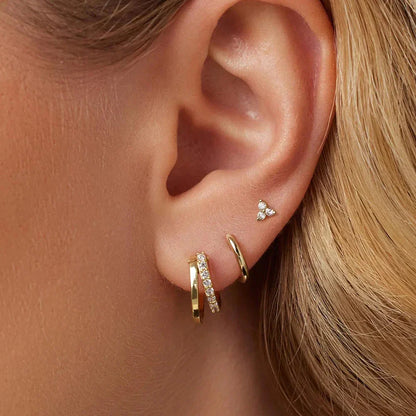 Aide 3pcs Set 925 Sterling Silver Double Gold Hoop Mini Zircon Stud Earrings For Women Hypoallergic Elegant INS Piercing Jewelry