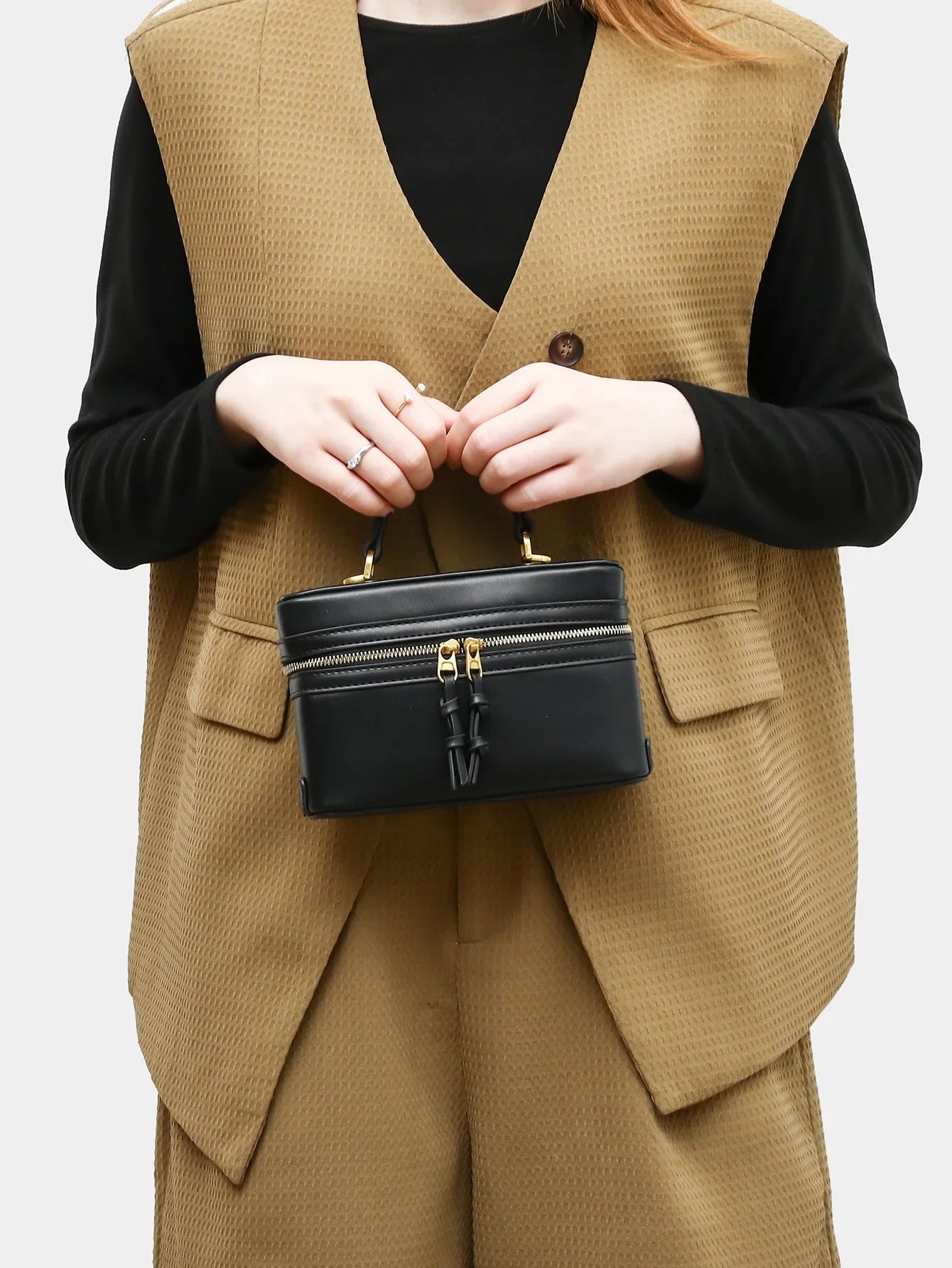 Fashionable versatile box bag brown one shoulder trendy hand-held hard fashionable small square bag