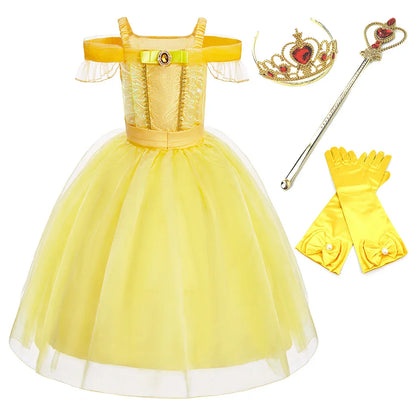 Girls Beauty and Beast Bell Costume Kids Summer Carnival 3 4 5 6 7 8 9 10 Years Dress Kids Princess Performance Cosplay Dresses