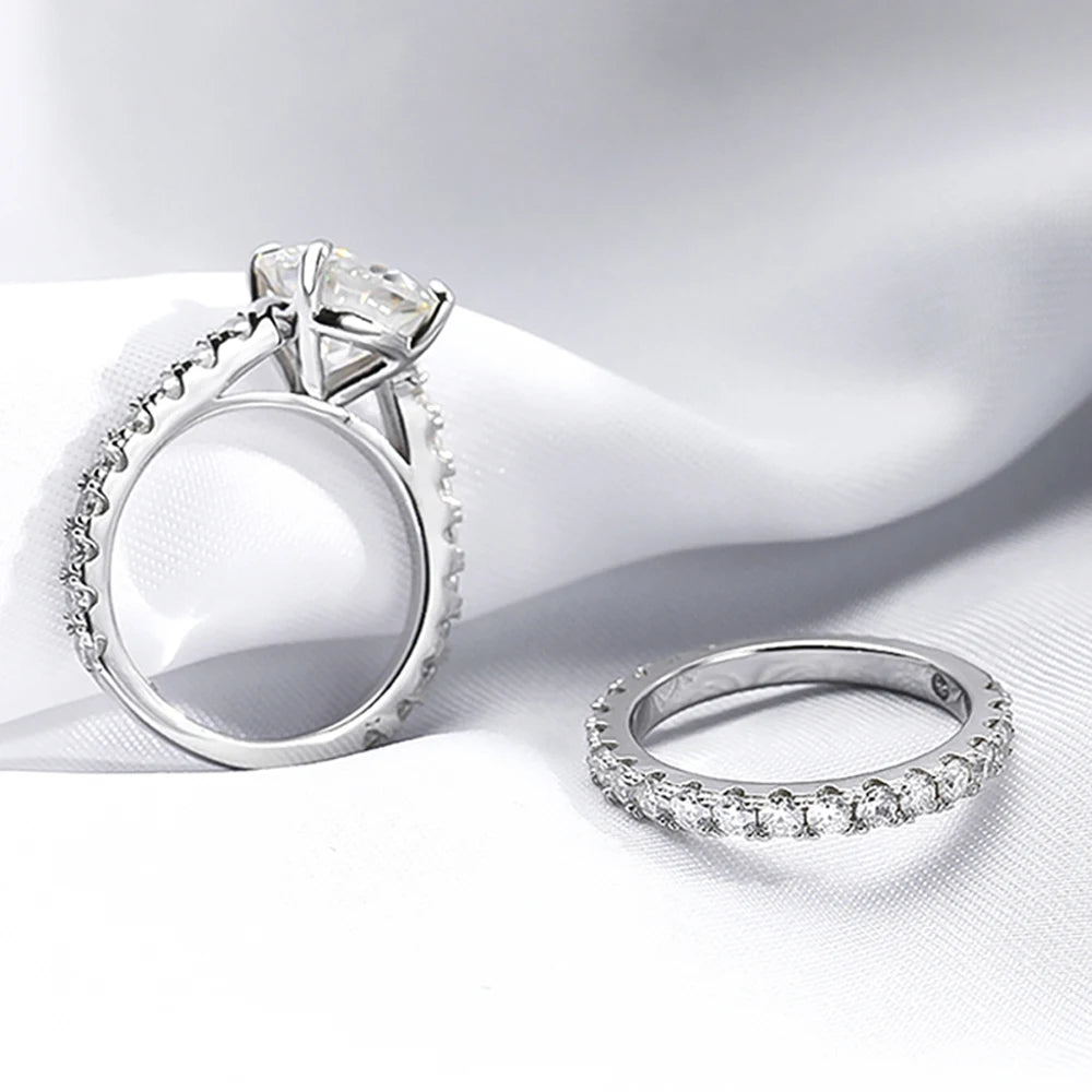 5.28ct All Moissanite Rings Set Women Gift Sparkling Lab Diamond Wedding Rings S925 Sterling Silver Plated 18K Jewelry