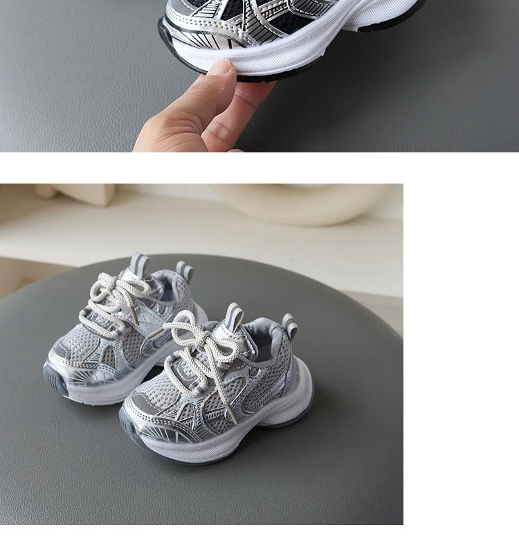 Girls' Sports Shoes 2025 New Style Soft Sole Children's Casual Shoes Fashionable Breathable Stripe Dad Shoes for Kids Boy