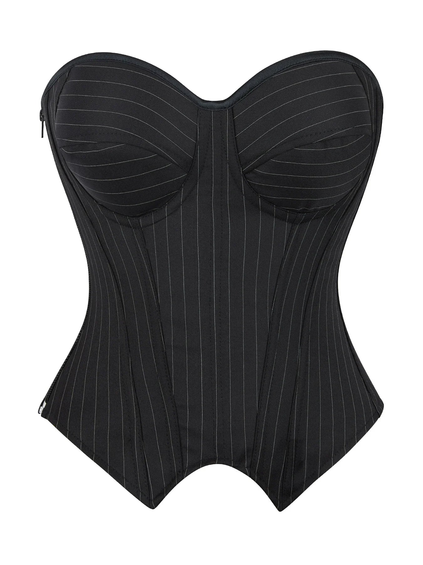 Black Striped Zipper Overbust Corset and Bustier Shapewear Top for Women Office Lady Corselet