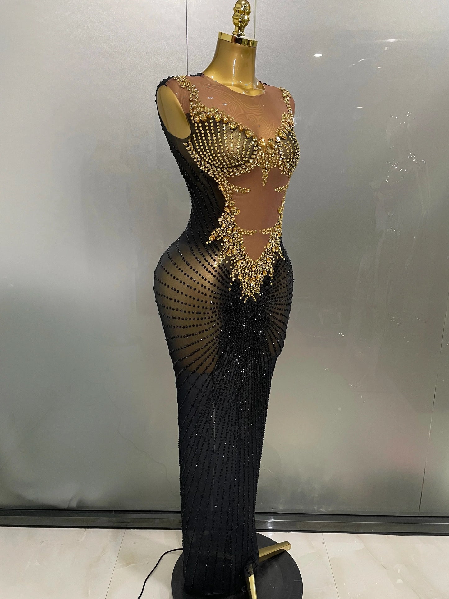 Sexy Sparkly Rhinestones Sleeveless Long Dress 2025 New Women Birthday Celebrate Evening Photo Shoot Stage Performance Costume