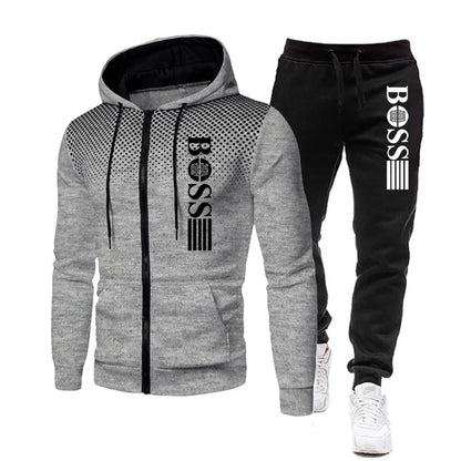 2026 New Men's zippered hoodie + Casual Pants Set for Autumn and Winter fashion Fitness and Warm sportswear Two-piece set