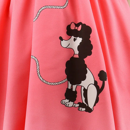 Girls Party Dresses Summer Dress Poodle Print Polka Dot Vintage Dress With Scarf Outfit Girls Casual Summer Dresses Birthday