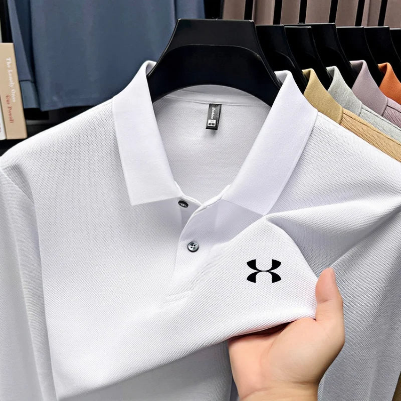 Men's brand polo shirt letter printed long sleeved top spring new 100% cotton casual sports breathable lapel fashionable T-shirt
