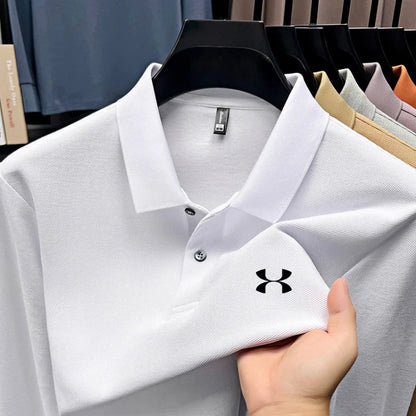 Men's brand polo shirt letter printed long sleeved top spring new 100% cotton casual sports breathable lapel fashionable T-shirt