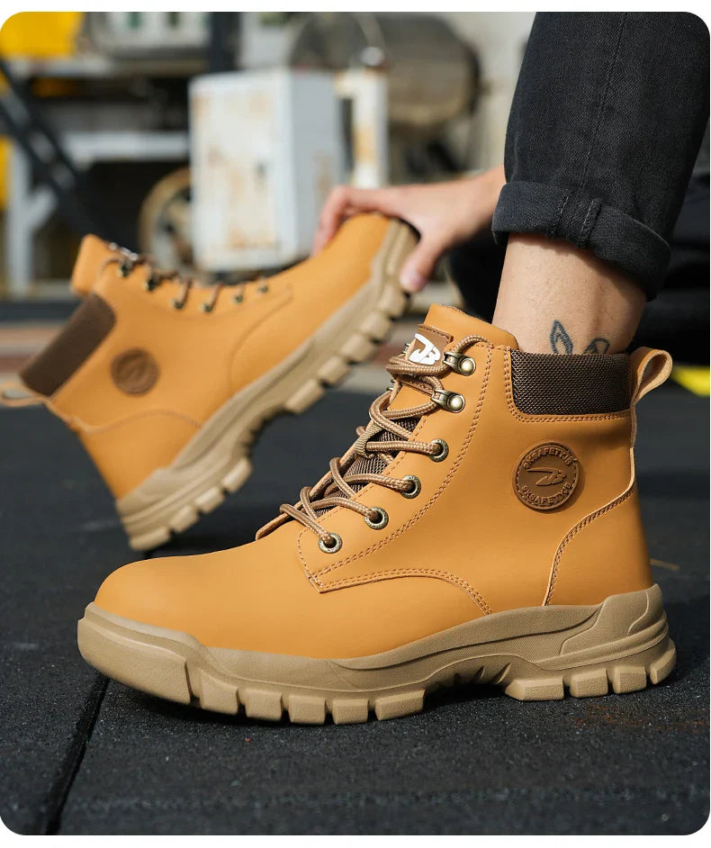 High Top Men Work Shoes Anti-Puncture Anti-smash Work Sneakers Slip Resistant Comfortable Soft Water Resistant Work Hiking Boots