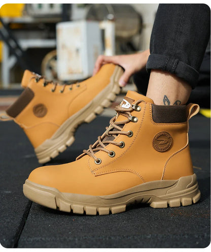 High Top Men Work Shoes Anti-Puncture Anti-smash Work Sneakers Slip Resistant Comfortable Soft Water Resistant Work Hiking Boots