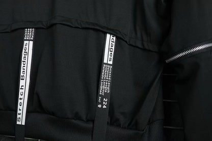 New Men's Hoodies Sweatshirt Autumn Casual Techwear Hip Hop Harajuku Hoodie Men Ribbons Patchwork Japanese Streetwear Darkwear