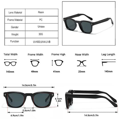 Retro Rivets Square Sunglasses Women Fashion Gradient Shades UV400 Men Green Black Sun Glasses