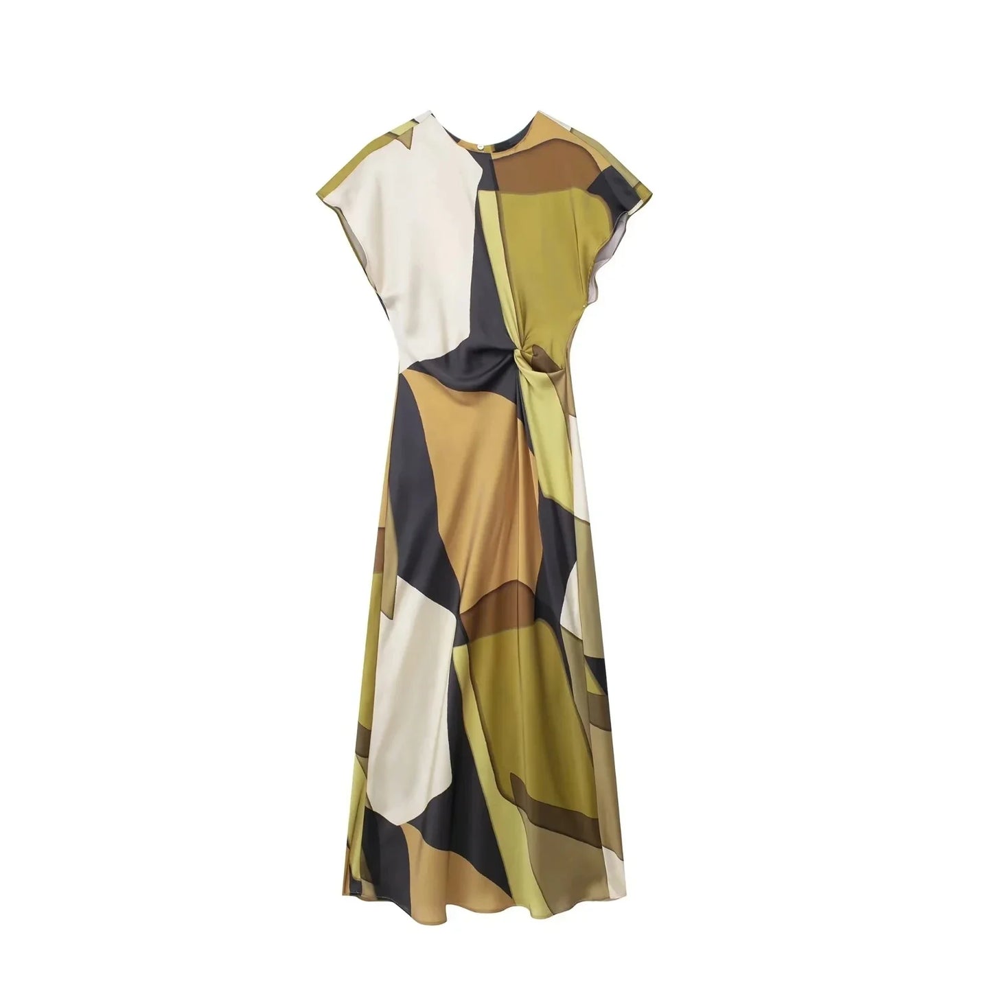 Summer Women Dress Fashion Vintage Print O-Neck Midi Dress Waist Cinched Casual Chic Woman Elegant Dresses