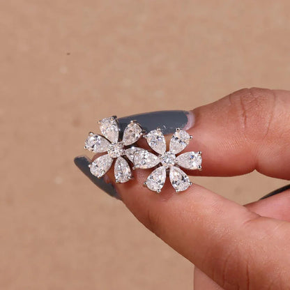 Cluster Flower Full Moissanite Stud Earrings for Women Pear Cut Lab Diamond Earring 925 Sterling Silver Ear Studs Fine Jewelry