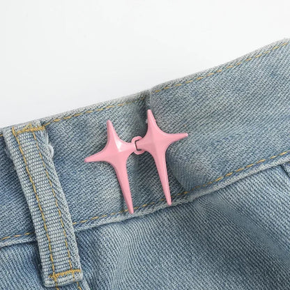 1Pair Cross Star Waist Buckle Adjustable Detachable Pants Clips Waist Tightener Nail-free Metal Button Snaps for Jeans Decor