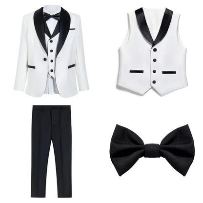 New Arrival Boys Elegant Tuxedo 4 Pieces Wedding Ring Bearer Outfit Classic Formal Kids Suit Set School Choir Performance 3-14T