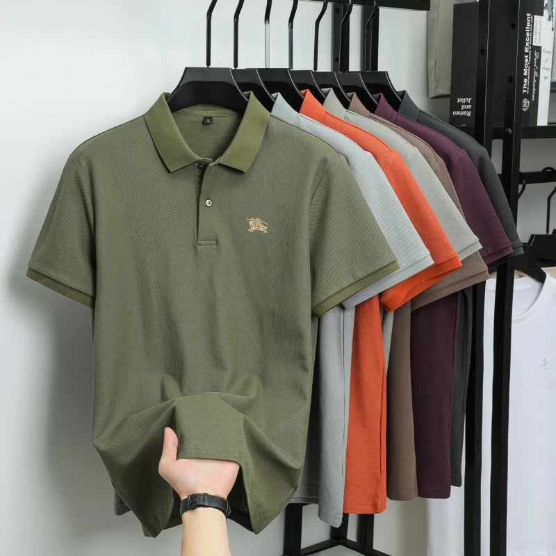 100% high-quality pure cotton men's summer polo T-shirt popular business commuting breathable cozy exquisite luxurious embroider