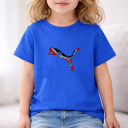 Summer white children's short sleeve 3-12 Years Kids cougar print T-shirt clothes boy girls pink shirt tees ventilate cool tops