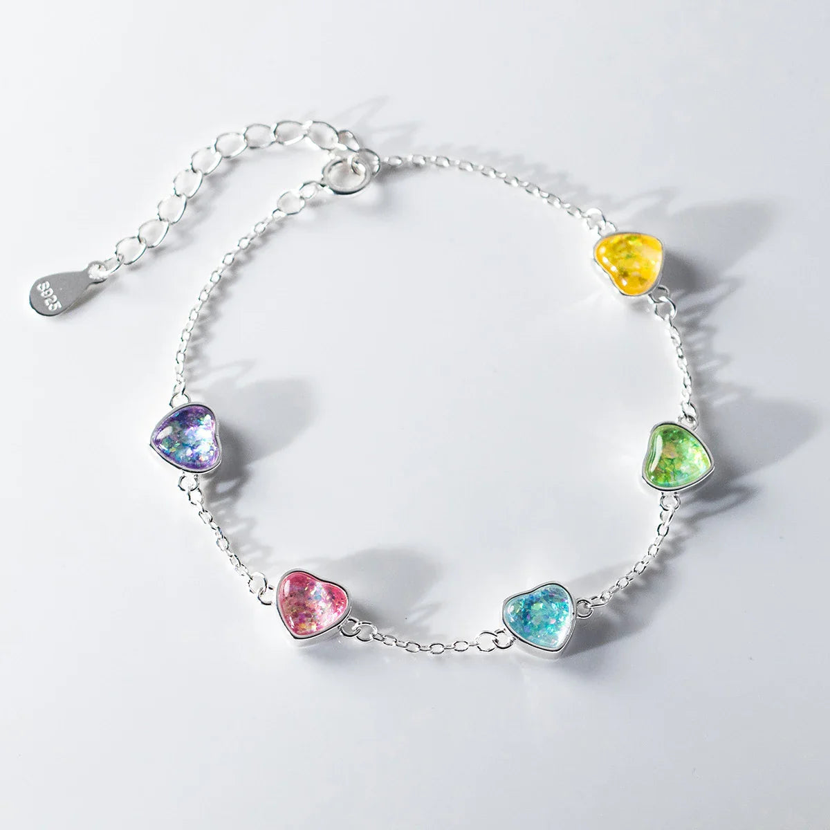 925 Sterling Silver Heart To Heart Colorful Shining CZ Bracelet Adjustable Chain Link For Women Valentine's Day Gifts