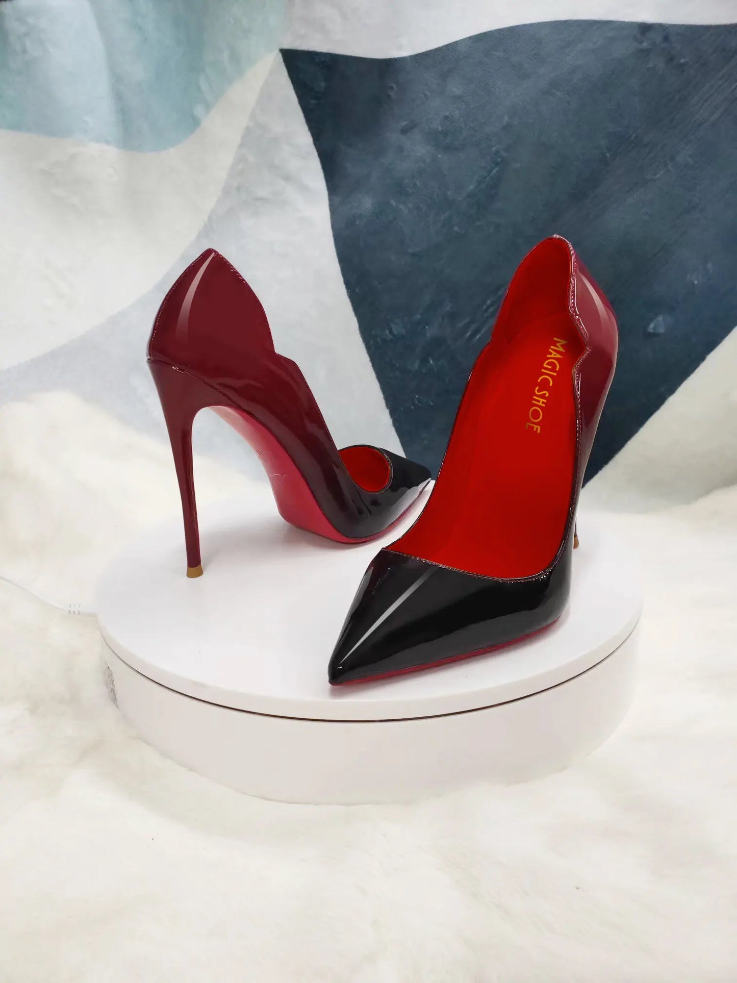 Curved edge shallow mouth gradient red12cm high heels for women,ultra-fine heels,temperament plus size professional single shoes