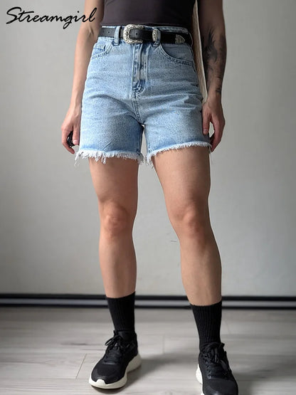 Streamgirl Blue Women's Denim Shorts Summer High Waist Casual Chic Loose Jean Shorts For Women Summer 2025 Denim Short Femme