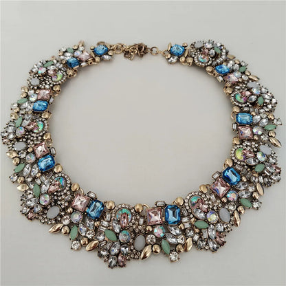 2025 New Fashion Crystal Rhinestones Large Collar Choker Necklace Earrings Women Jewelry Sets Indian Statement Wedding Necklace