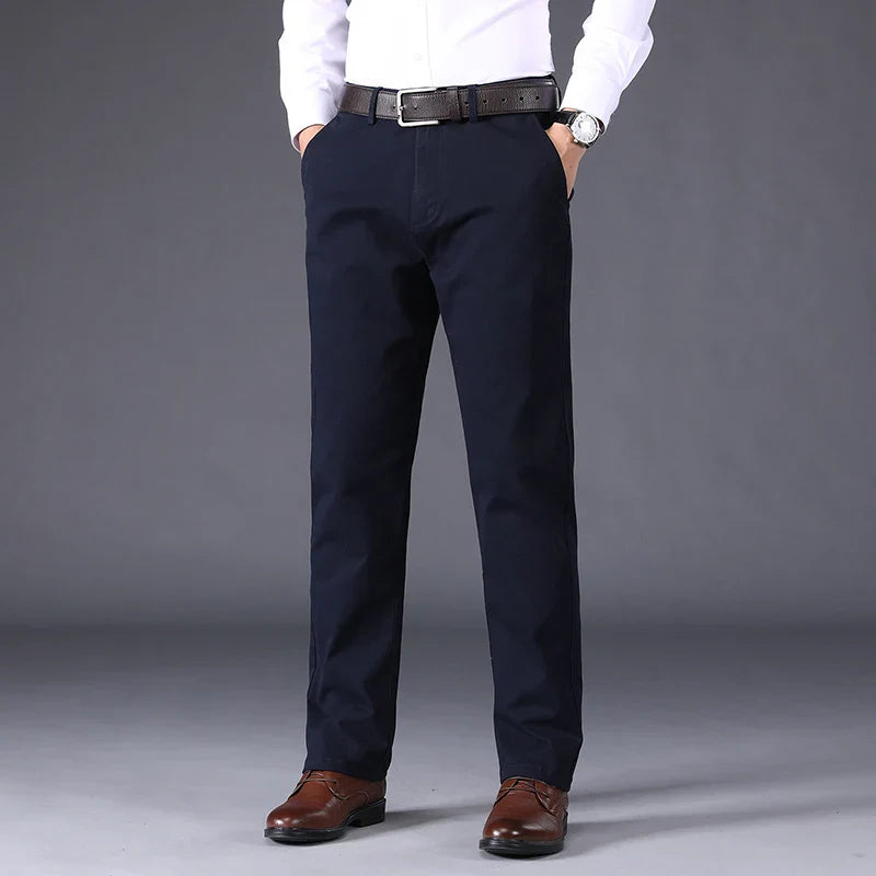 2026 Spring Summer Men's Cotton Smart Casual Pants Solid Color Straight Breathable Trousers Men Office Thin Full Length Pants