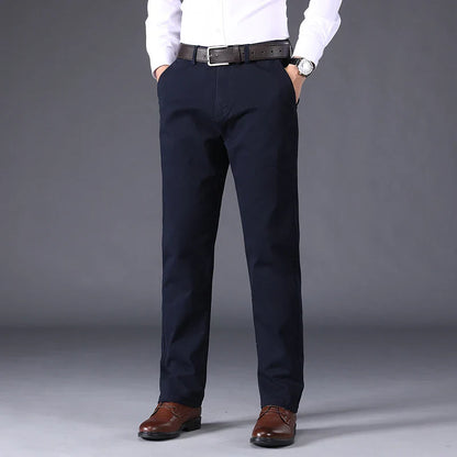 2026 Spring Summer Men's Cotton Smart Casual Pants Solid Color Straight Breathable Trousers Men Office Thin Full Length Pants