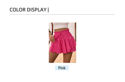 Women Solid Color High Waist Elastic Waistband Loose Swing Skirt Summer Casual A Line Flowy Skirt Female Daily Streetwear