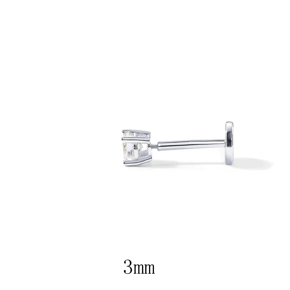 1Piece 925 Sterling Silver Labret Lip Ring Zircon Ear Studs Earrings For Women 2/3/4mm Tragus Cartilage Piercing Jewelry