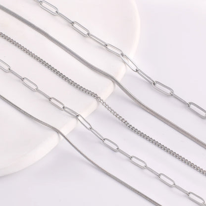5Pcs/Lot Stainless Steel Bead Rope Link/Cuban/Paperclip Links Snake Chain Necklace Diy Women Jewelry 18K Gold Color Neck Chains