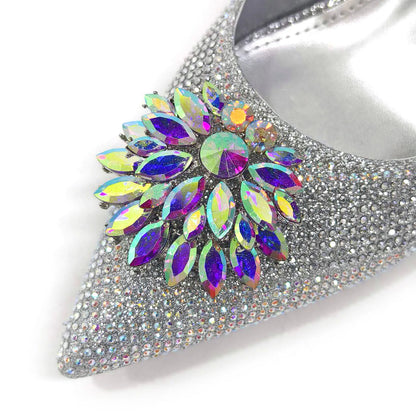 Italian Design Rhinestone Luxury Wine Colour Pointed Toe Shoe & Bag Set Women's High Heels for Parties