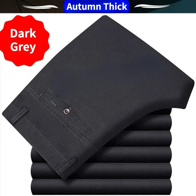 Professional Business Men's 100% Cotton Trousers Autumn Thick Summer Light Smart Office Style Quick-Drying Work Pants GOZBKF