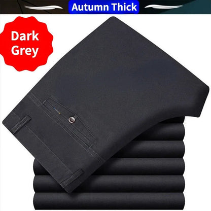 Professional Business Men's 100% Cotton Trousers Autumn Thick Summer Light Smart Office Style Quick-Drying Work Pants GOZBKF