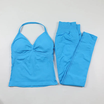 Fitness Leggings Set Women Seamless Yoga Set Fitness Clothing Scrunch Bum Gym Legging Padded Tank Top Workout Outfits Sportswear