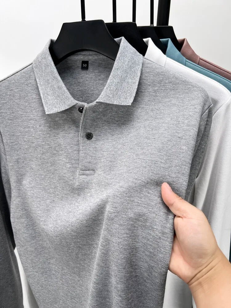 100% Cotton Polo Shirt, Four Seasons Universal  Leisure Long Sleeve, Breathable Lapels T-shirt, Perfect for Golf Sports Durable