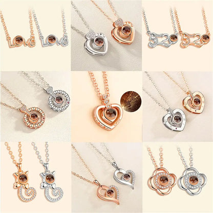 Letter Projection Necklace 100 Languages I Love You Pendant Necklace Women Jewelry Collier Femme Bijoux Best Friends Gifts
