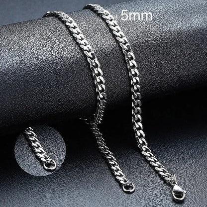 3/5/7/9mm Thick Cuban Chain Necklaces for Men Women,Simple Miami Curb Links Collar,Waterproof Stainless Steel Unisex Chain