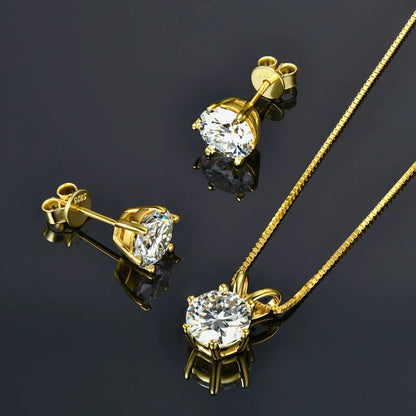 Real 925 Silver Moissanite Jewelry Set Gold Plated 0.5-2ct Stud Earrings Solitaire Pendant Necklace Set for Women Men Gift