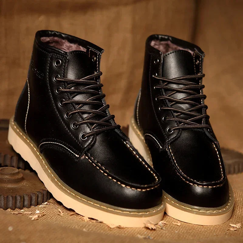 Winter Warm Men Boots Leather Mens Snow Boots No-slip High Top Male Work Shoes with Fur Handmade Waterproof Male Ankle Boots