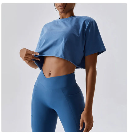 Y2K Outdoor Dance Sports Short sleeved Yoga Dress Women's Leisure Versatile Fitness Top Loose Sports T-shirt