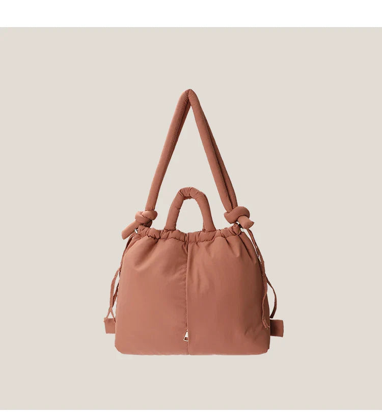 Casual nylon padded tote bag designer soft puffer women shoulder crossbody bags Simple Vintage large capacity handbags 2025