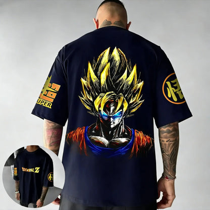 Anime Cotton T-shirt Summer New Super Saiyan Printed Men's Street Hip Hop Loose Casual Short Sleeve Top