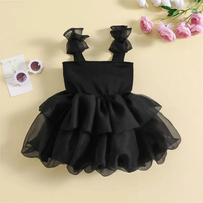 Summer Baby Tulle Pageant Wedding Party Girls Big Bow Sleeve Dress For Children 1 Year Birthday Baptism Formal Evening Vestidos