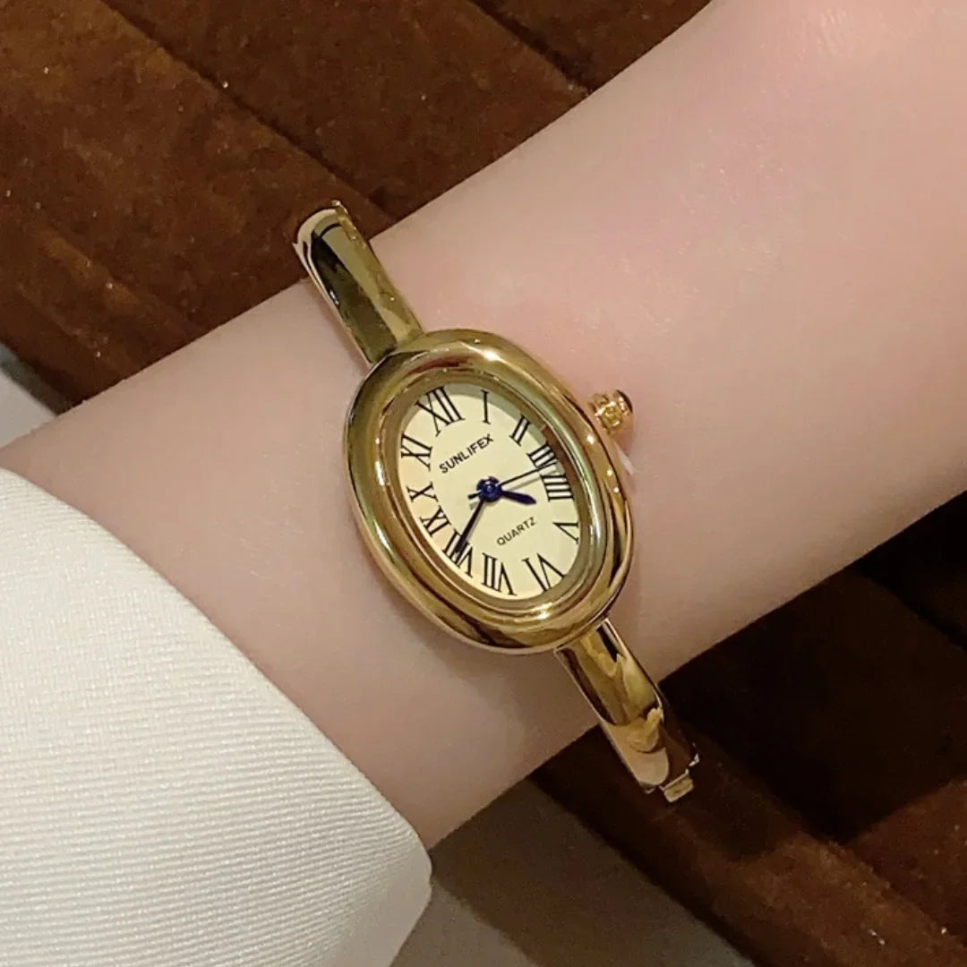 Women Rome Dial Quartz Watch Brand Luxury Gold Colors Bangle Oval  Wristwatch Relogio Feminino Gifts Clock Montre Femme
