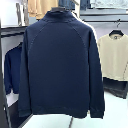 Half zip hoodie men's long sleeved t-shirt autumn plus size middle-aged and young embroidered pony logo collar polo shirt top